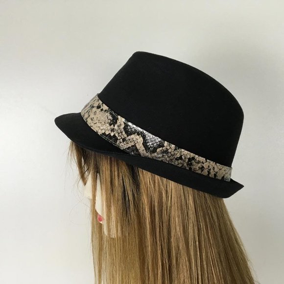 Women Hat Black With Band Animal Print Sz M DM59 main image 5